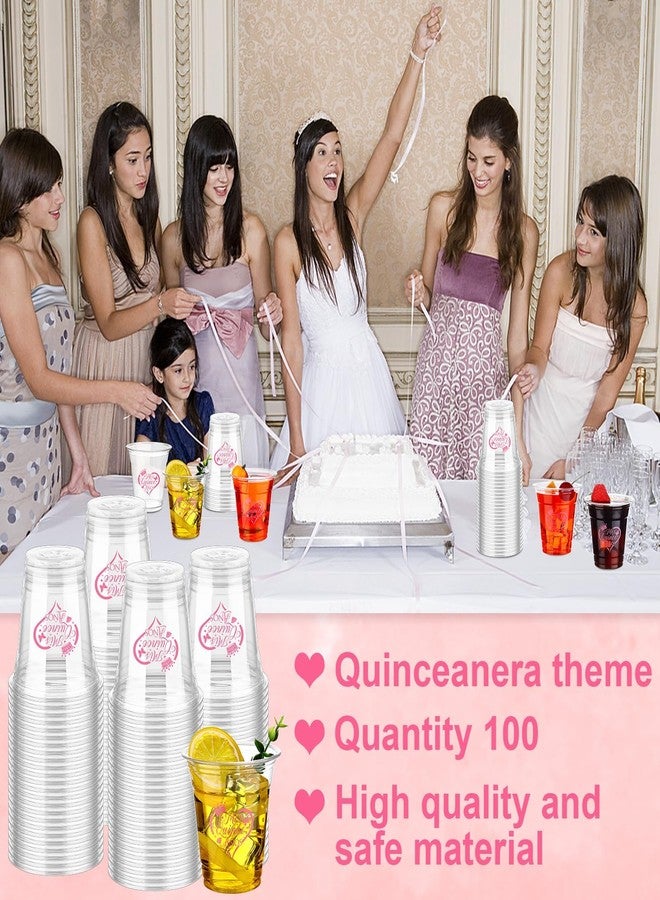 Furbeko 100 Pcs Quinceañera Plastic Cups Bulk 10oz Disposable Mis Quince Anos Clear White Reception Cup Sweet Party Favors for Guests - Image 4